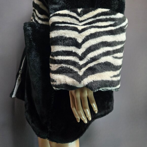 Vintage 80s Faux Fur Coat Black Zebra Print Size L Oversized Gender Neutral - Picture 9 of 16